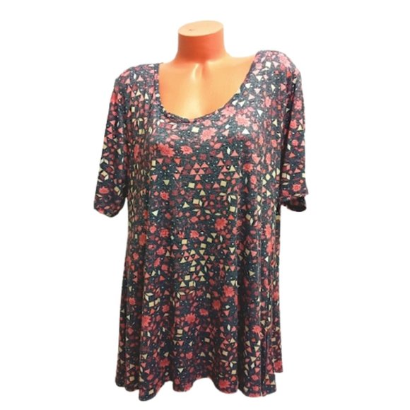 2XL Lula roe mineral wash FLORAL scoop neck short sleeve soft top - Picture 2 of 10